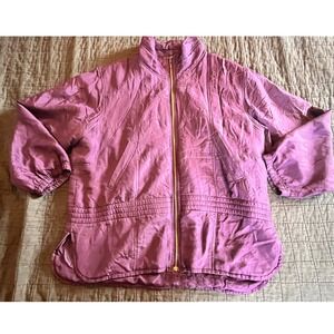 Ac-tiv-ology Vintage Silk Puffer Jacket‎ Purple Quilted Full Zip Womens Large